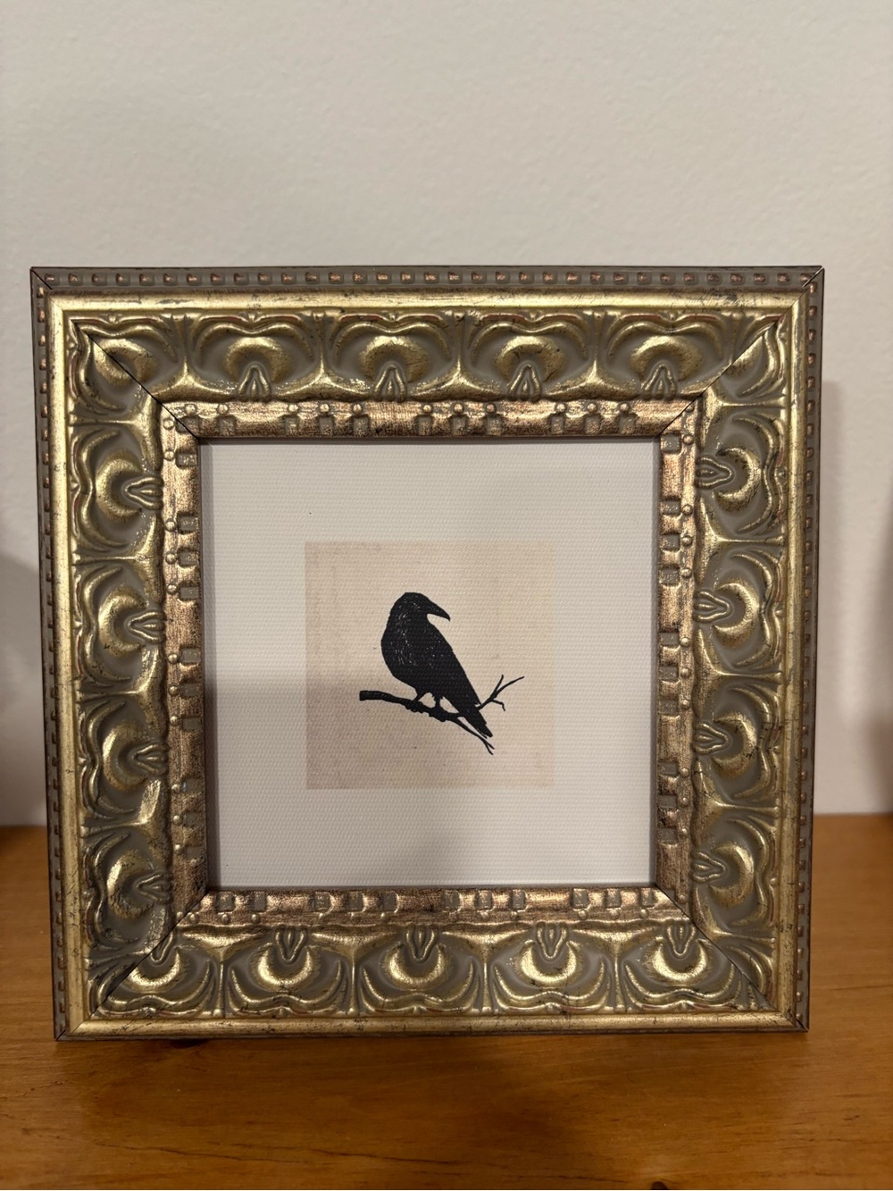 NEW Petal Lane Raven Framed Art Ornate Gold 6x6 Fall Halloween Decor